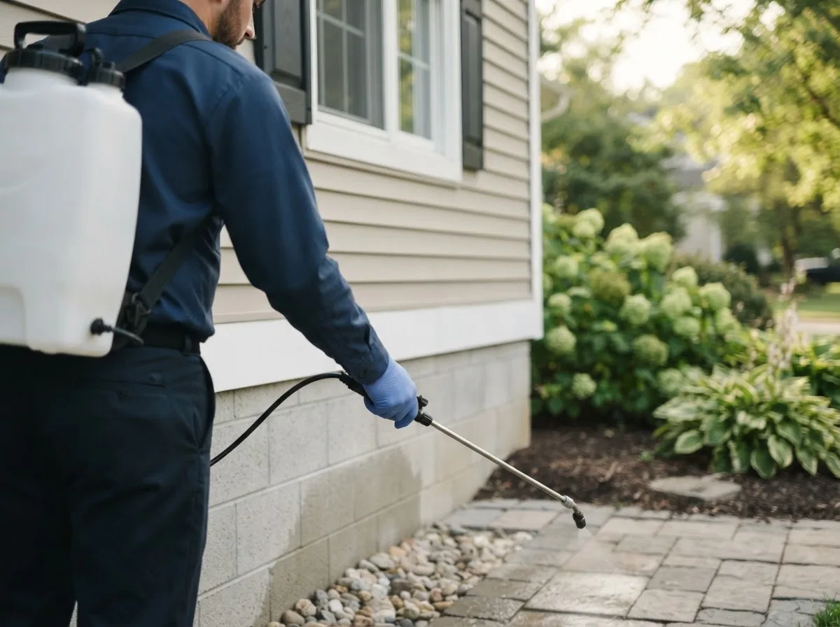Pest control technician inspecting a home in Owens Cross Roads, AL